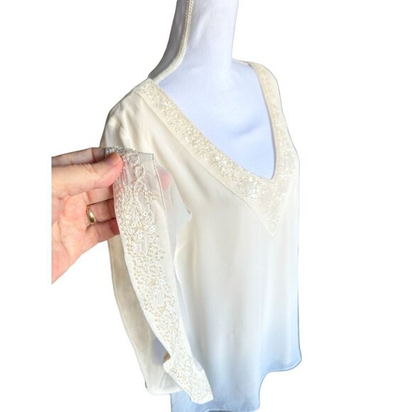 Badgley Miechka American Glamour Blouse Top Size XL Beaded Sequin Sheer Overlay - Picture 6 of 13